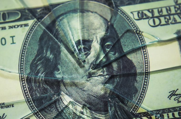 Image of bank note cracked like a window