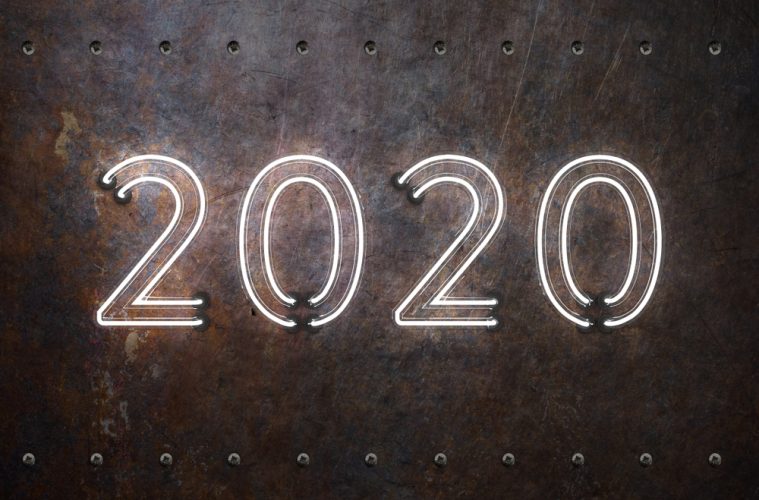 2020 text against industrial background