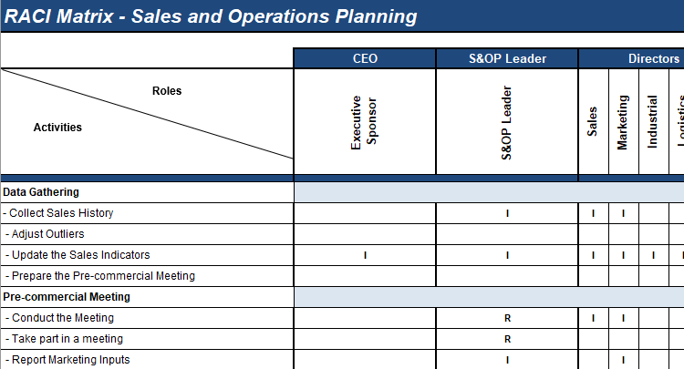 S&OP roles and responsibilities matrix